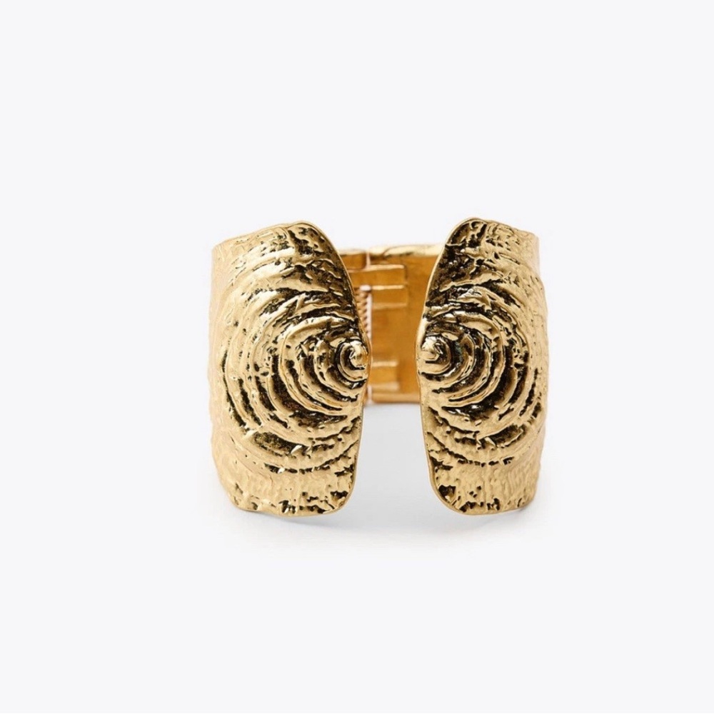 Zara Rigid Double Shell Chunky Cuff Bracelet Beach‎ Resort Ocean Gold Toned